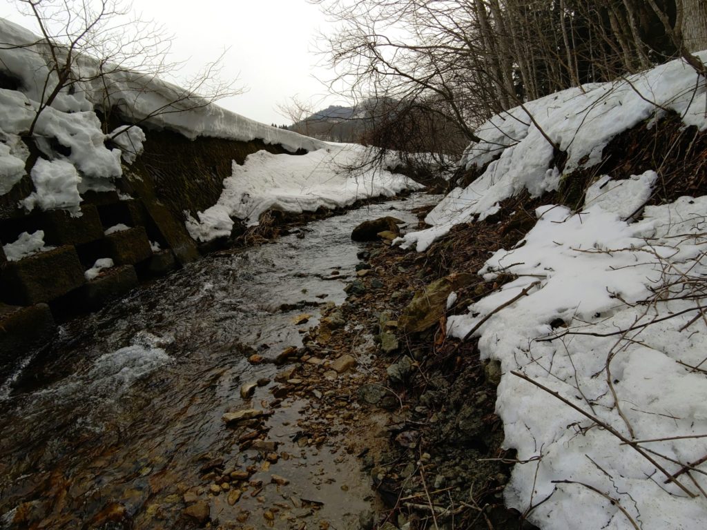 雪の残る岩手県の渓流
