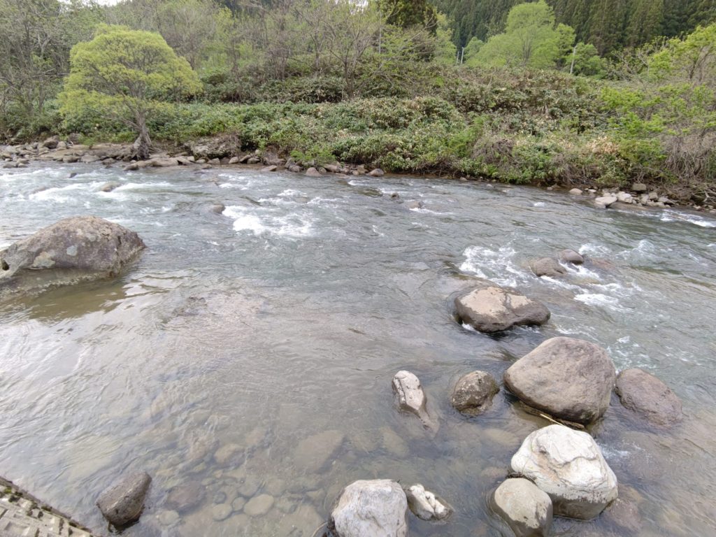 雪代で増水の渓流