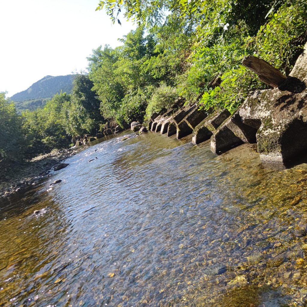 秋空の秋田県の渓流でルアーフィッシング
